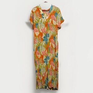 Easel Women’s BOHO Maxi Dress Floral Print Medium Pockets Tropical
